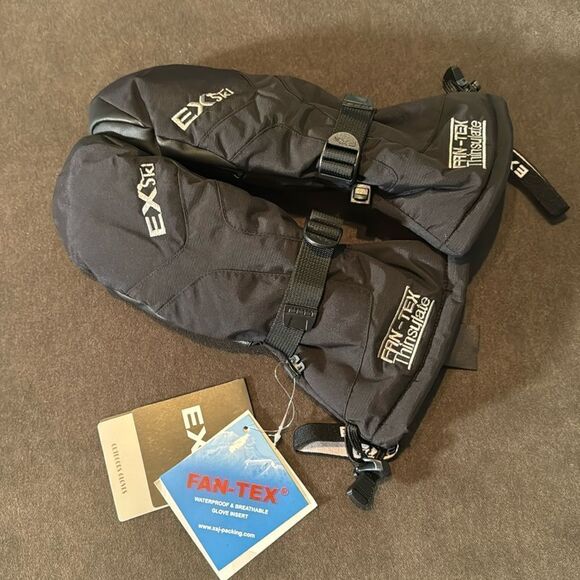 Fan-Tex Men’s Black 3M Thinsulate Ski Snowboarding Mittens Wrist Leash Size M - Picture 2 of 8